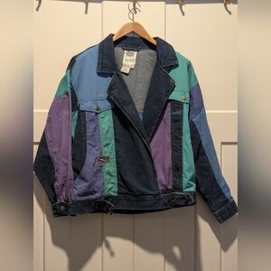 Vintage 1990 Denim Multi Colored Overlap Jacket Size 14/16
